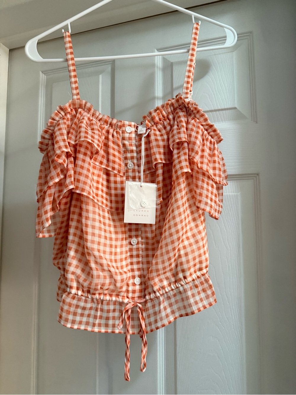 LC Lauren Conrad Orange Gingham Ruffle Camisole